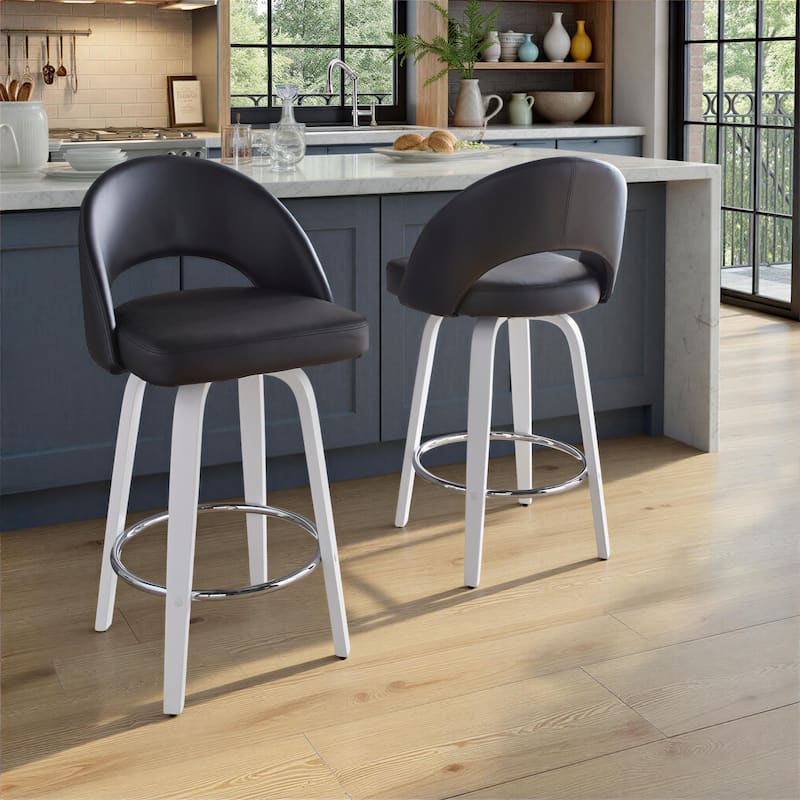 Renee 26" Fixed-Height Counter Stool - Set of 2 - Black Faux Leather