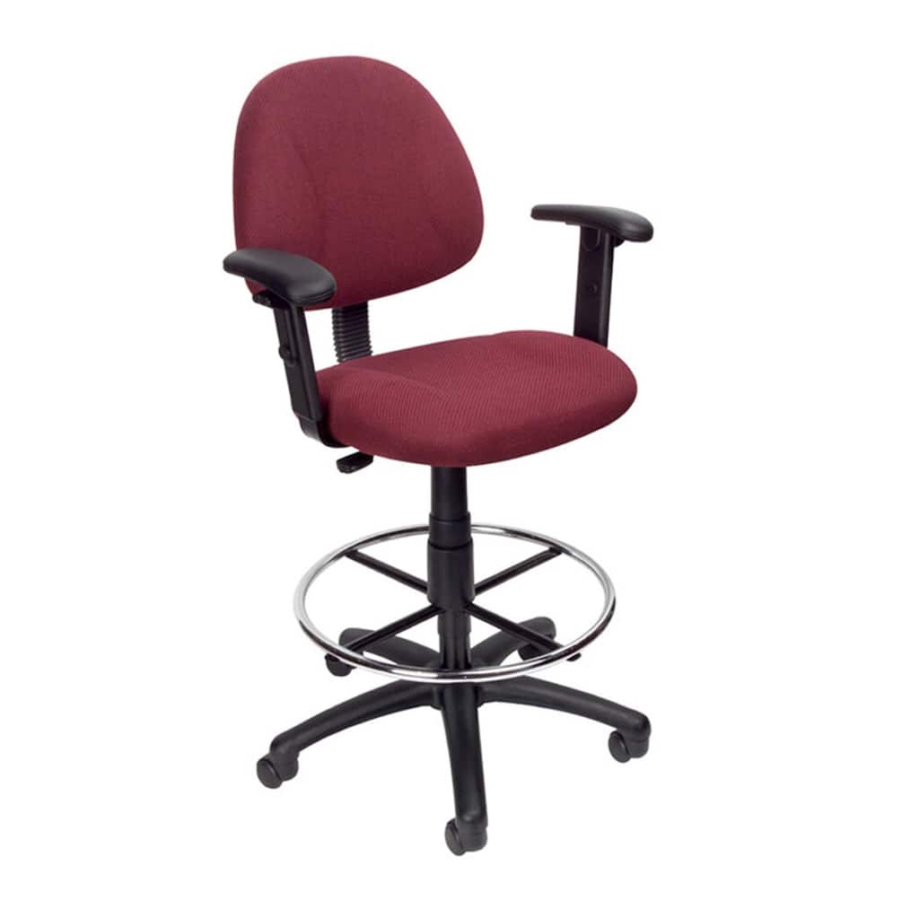 Jea Drafting Stool Chair, Adjustable, Burgundy Red Tweed, Round Footring