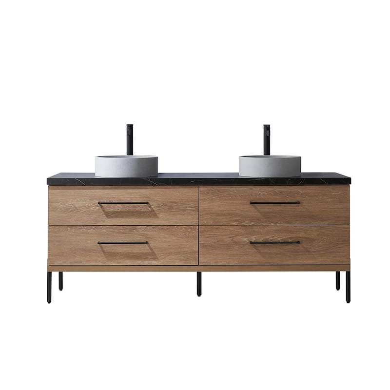 Trento Bath Vanity with Sintered Stone Top with Concrete Sink (C) - 72 in. - North American Oak-No Mirror