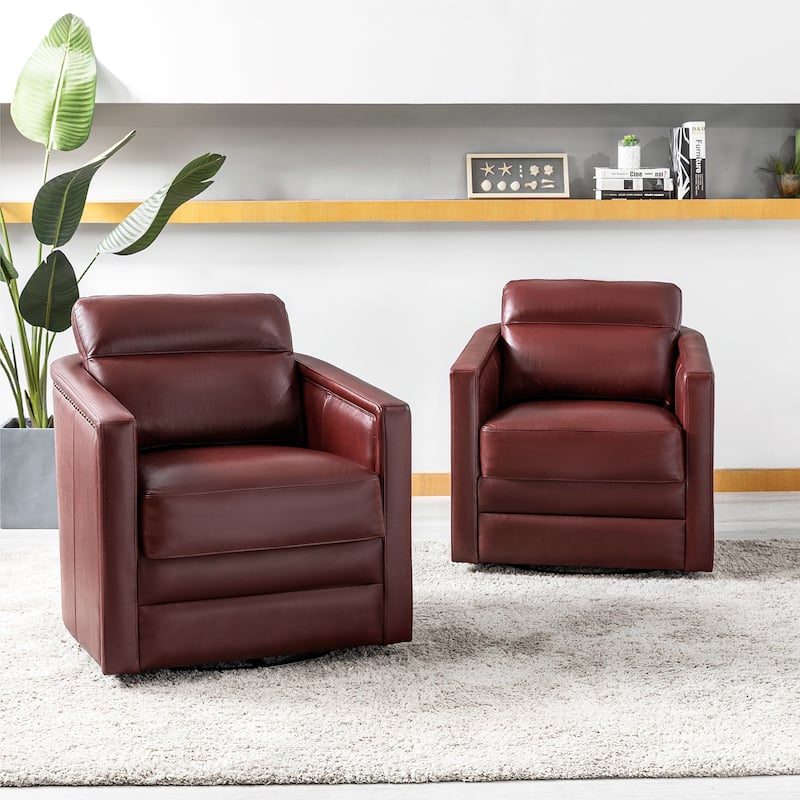 Jorge 28.74" Wide Genuine Leather Swivel Chair Set of 2