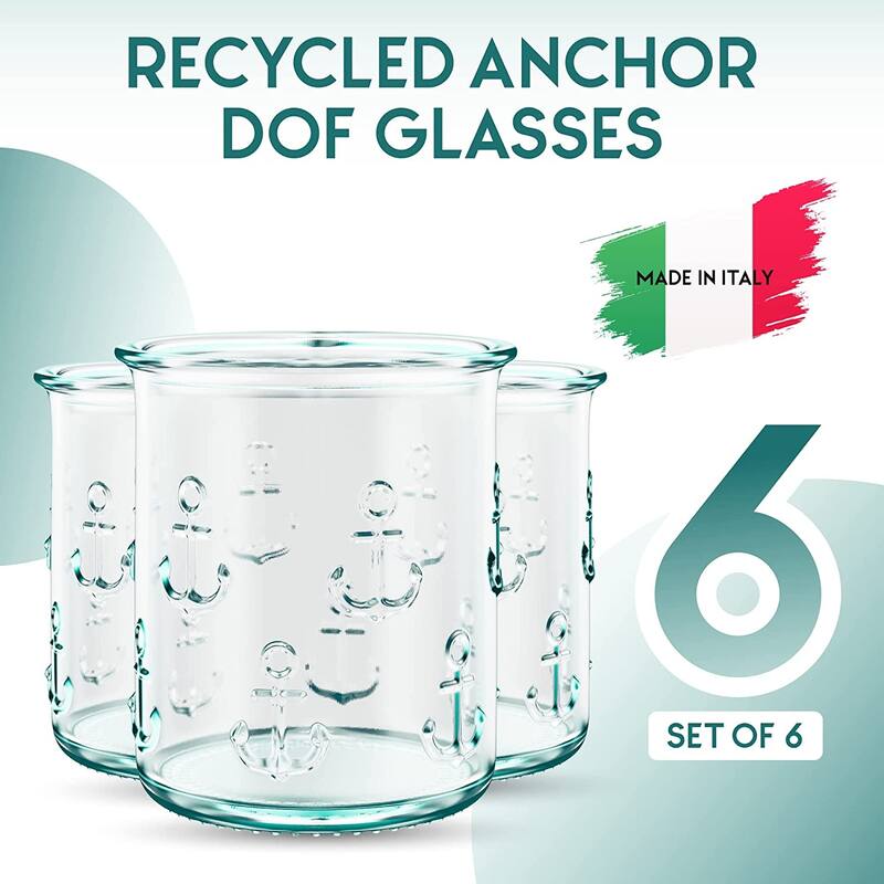 Amici Home Set of 6 Italian Recycled Anchor DOF Drinking Glasses - 12 Oz