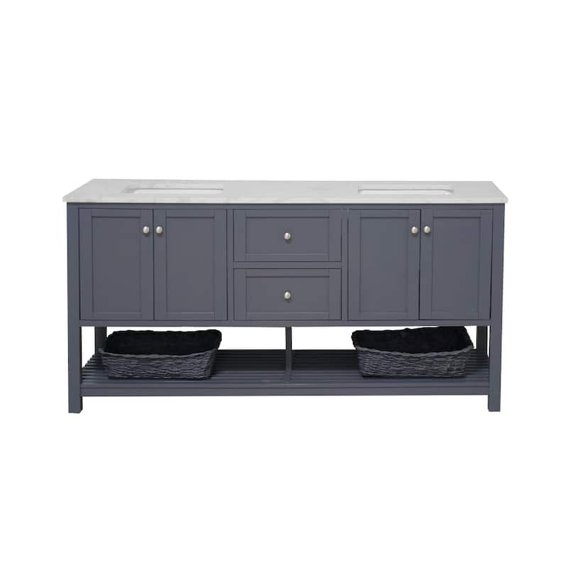 KitchenBathCollection Lakeshore 72" Double Bathroom Vanity with Engineered Carrara Top