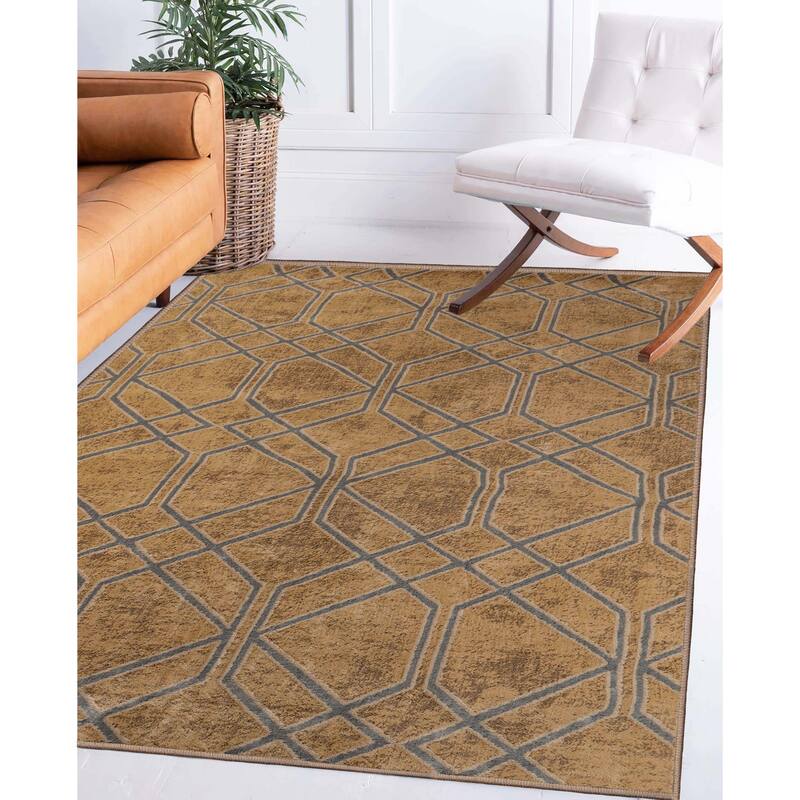 Modern Contemporary Geometric Lattice Runner or Area Rug by Superior - 5' x 8' - Camel/Grey