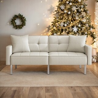 Modern Convertible Folding Futon Sofa Bed Linen Comfortable Upholstered ...