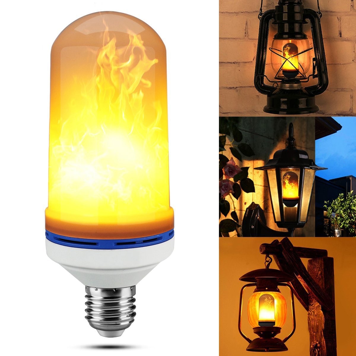 2 Pack LED Yellow Flame Bulb for Outdoor Decoration E26/E27 Base with  Gravity Sensor for Halloween and Christmas 