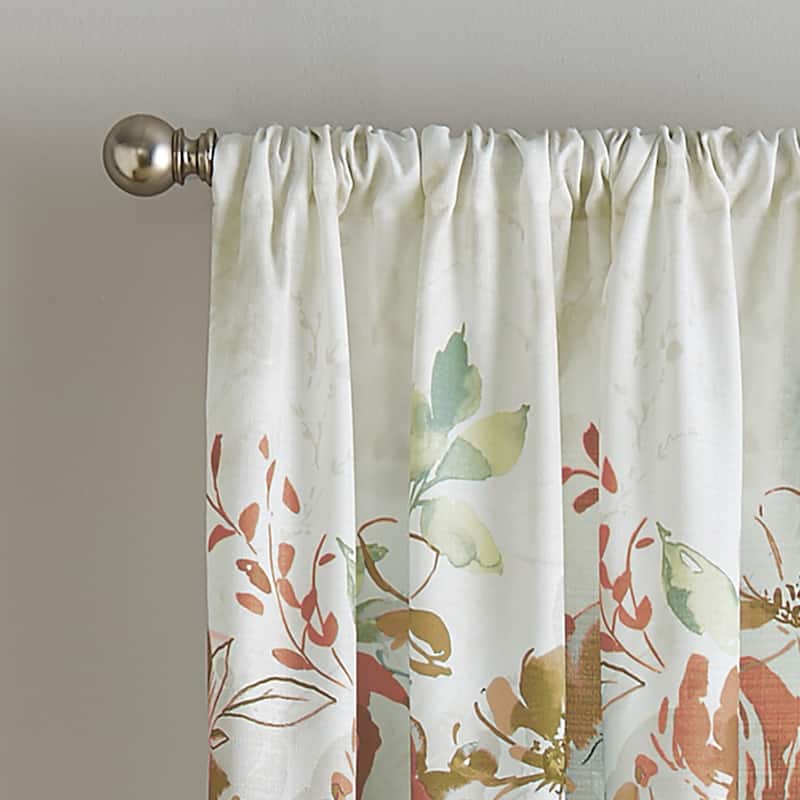 Watercolor Floral Flip Over Rod Pocket Single Curtain Panel