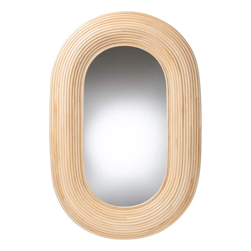 Drucilla Modern Bohemian Natural Brown Rattan Oval Accent Wall Mirror - Natural