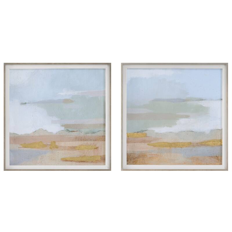 Uttermost Abstract Coastline Framed Prints, S/2 - 19.5 W x 19.5 H x 1.5 D (inches) - Clay, Sage and Light Blue