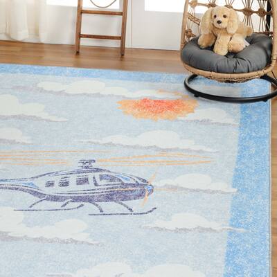 Miranda Haus World Traveler Helicopter Polyester Indoor Kids' Area Rug