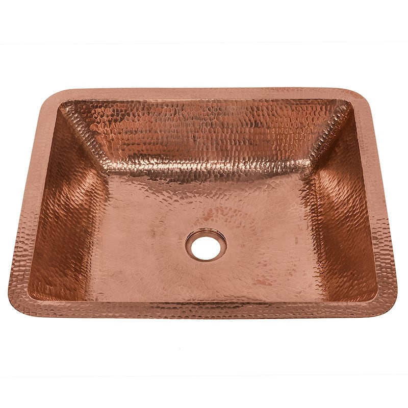 19-in Rectangle Under Counter Hammered Copper Bathroom Sink in Polished Copper (LREC19PC)