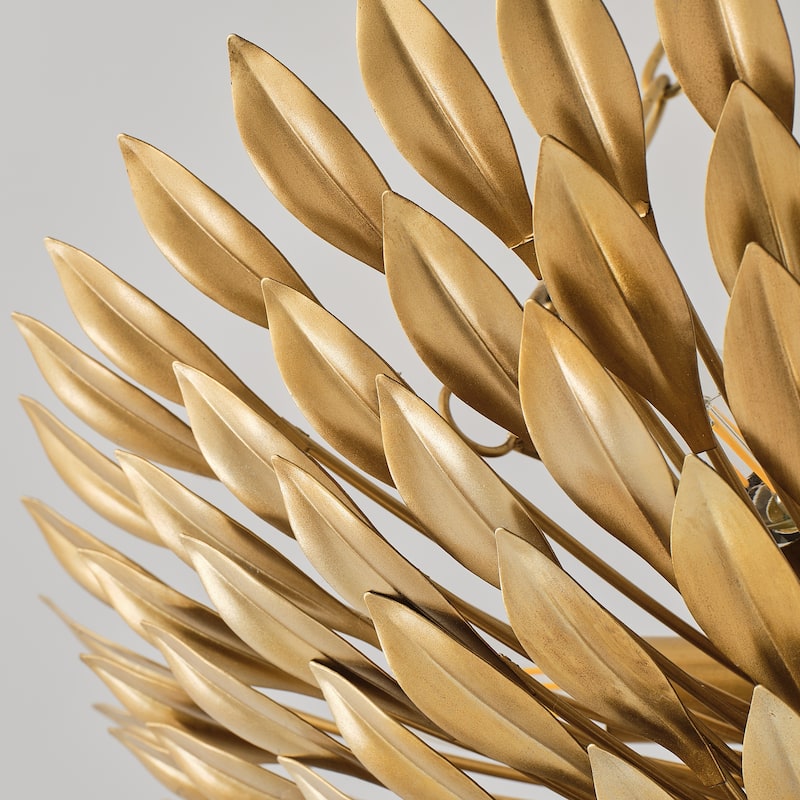 Antique Gold 6-Light Olive Leaf Convertible Chandelier Light - 22.05"Wx24.8"H