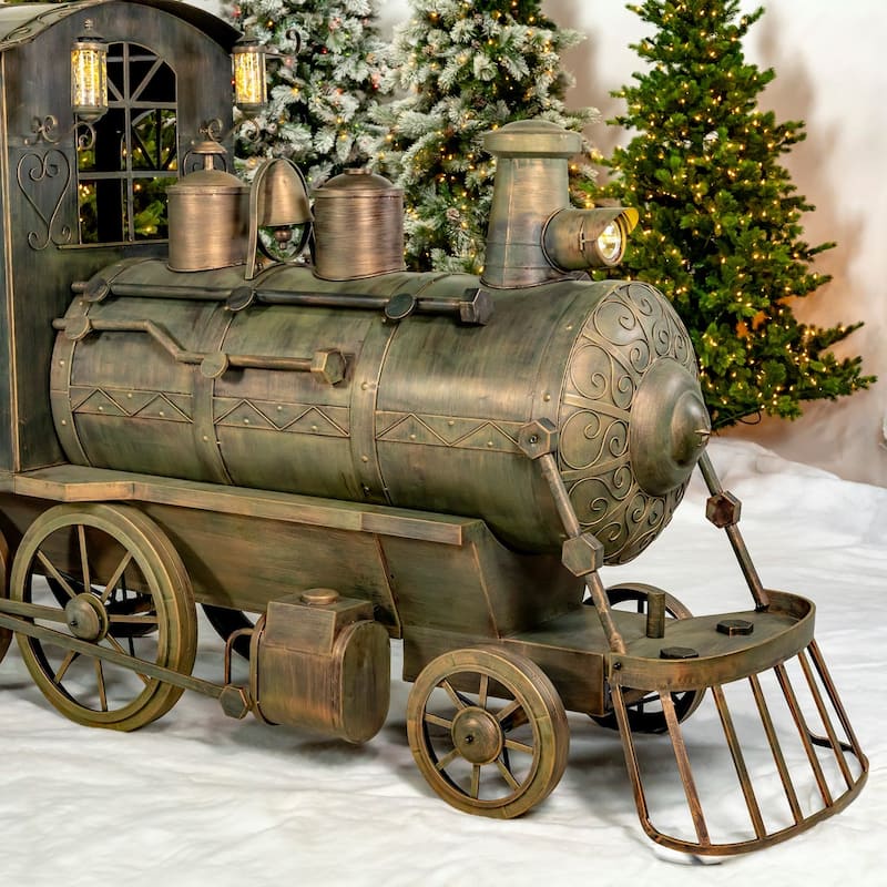 12.5 Foot Long Large Iron Christmas Train with Cart - 15.79"x51.5"x64.75"