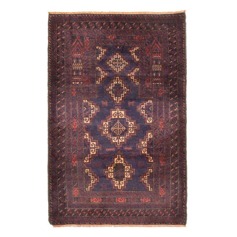 ECARPETGALLERY Hand-knotted Teimani Dark Navy Wool Rug - 3'1 x 4'10