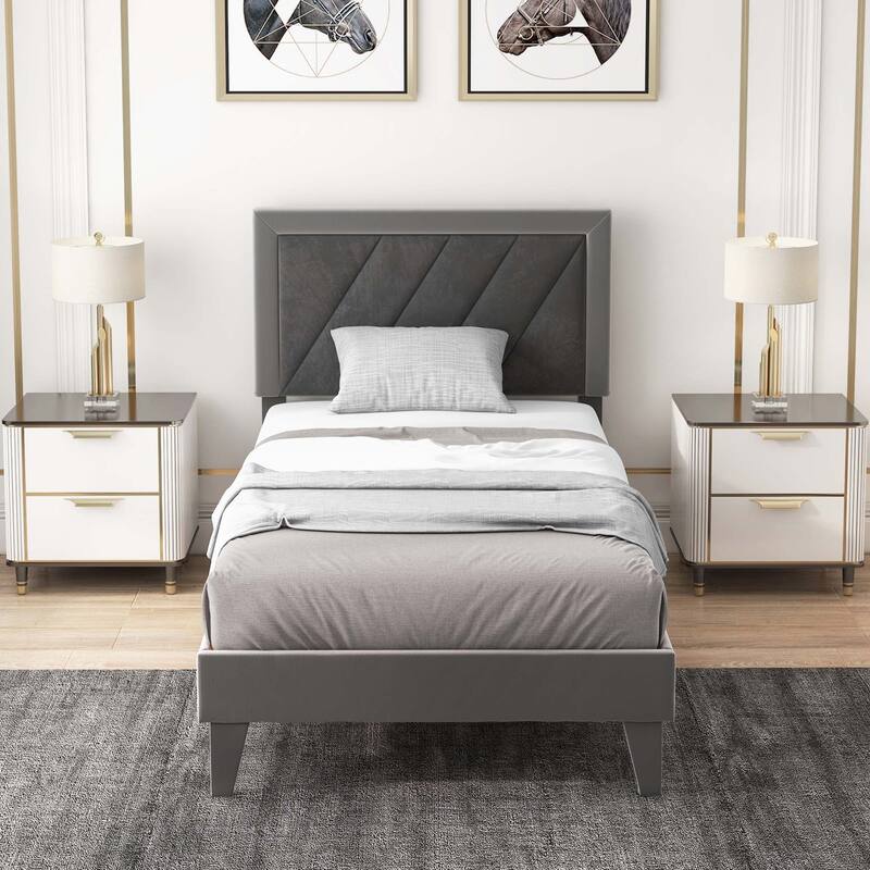 Costway Full/Queen/Twin Size Bed Frame Upholstered Platform Velvet