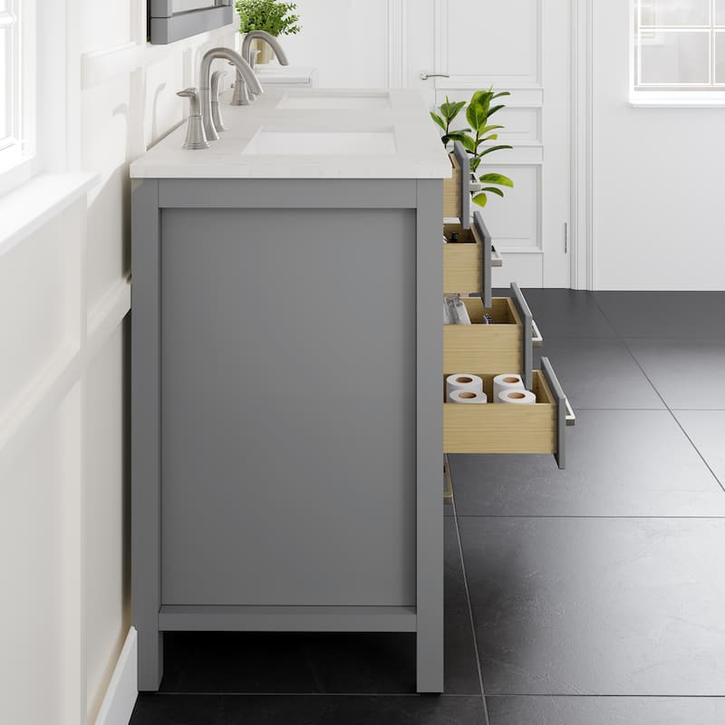 Aberdeen 48 in. Gray Double Sink Vanity with Carrara Quartz Top & Undermount Sinks