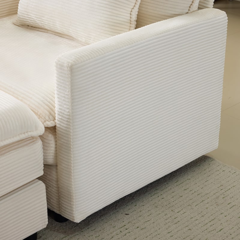 Plush Single Sofa Armchair & Ottoman Set of 2, Corduroy Chaise Lounge with Pillows - Compact Size for Living Room, Bedroom