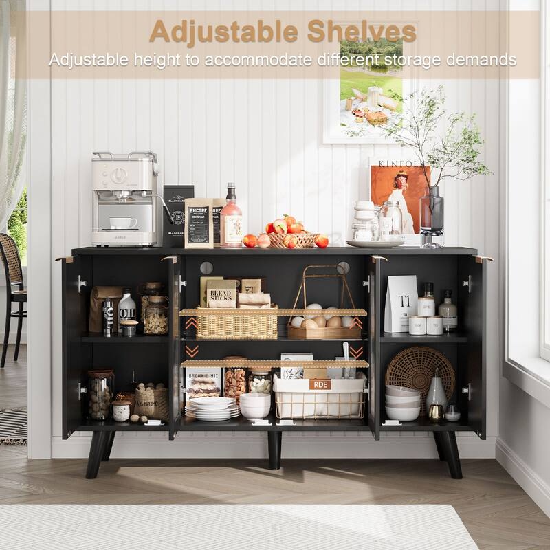 Fluted LED Sideboard Buffet Cabinet with Glass Doors, Modern Credenza Storage for Living Room, Kitchen & Entryway