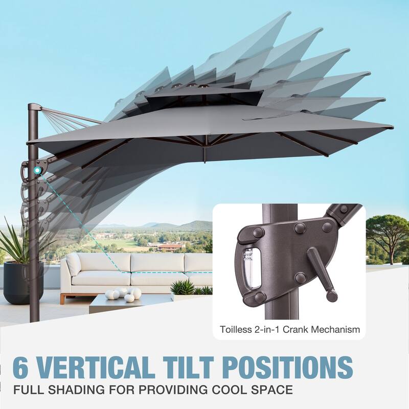 9x11 FT Rectangular Outdoor Patio Double Top Cantilever Umbrella with Rod Base