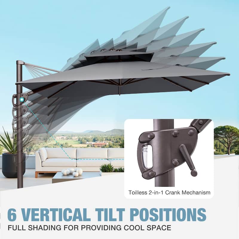VredHom 9X11FT Outdoor Dual Wind Vent Offset Cantilever Patio Umbrella