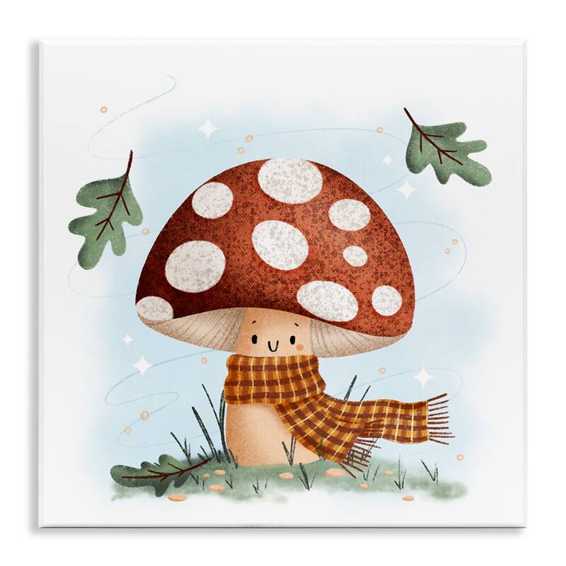 Stupell Happy Mushroom in Scarf Wall Plaque Art Design By Sarah Hickman - 12 x 12