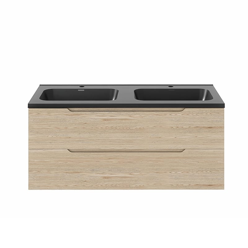 48'' Floating Bathroom Vanity in Evita Oak with Integrated Quartz Sand Top - 47.24'' x 18.90'' x 20.39''