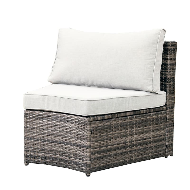 9-Piece Modular Patio Iron PE Rattan Sofa Set with Round Coffee Table