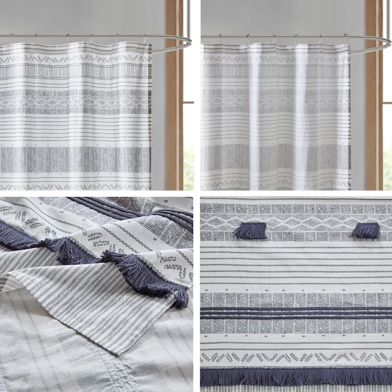 Cotton Stripe Printed Shower Curtain with Tassel