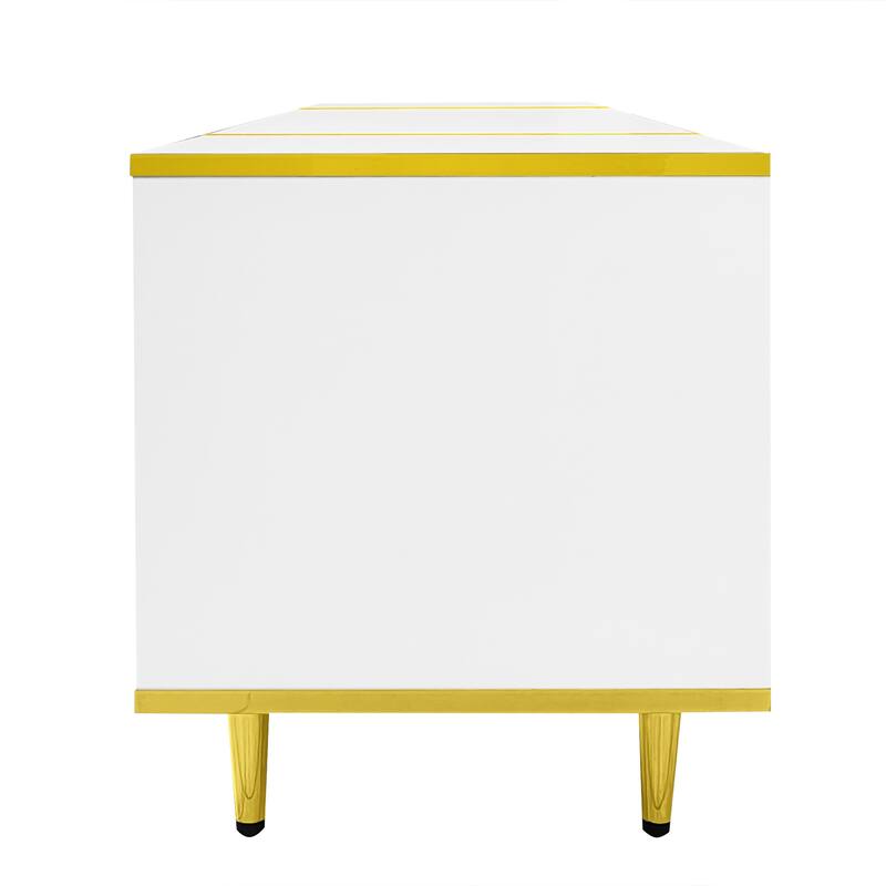 LED TV Stand Entertainment Center for TVs up to 80", Golden Decorative Trim Television Cabinet TV Console with Shelves & Drawers