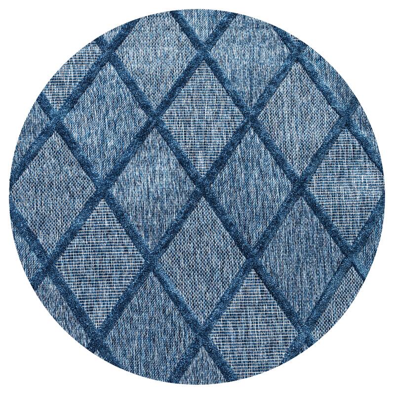 JONATHAN Y Talaia Diamond Trellis Indoor/Outdoor Area Rug - 5' Round - Navy
