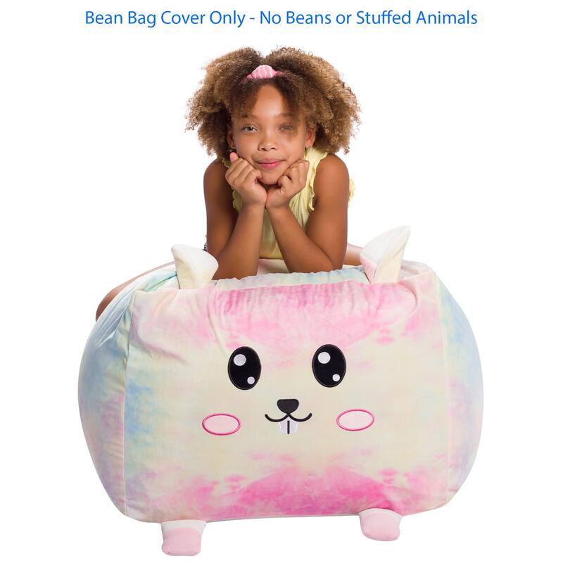 Stuffed Animal Storage Bean Bag Chair Cover only for Kids, Toy Holder - Large - 24 inch - Tie Dye Bunny