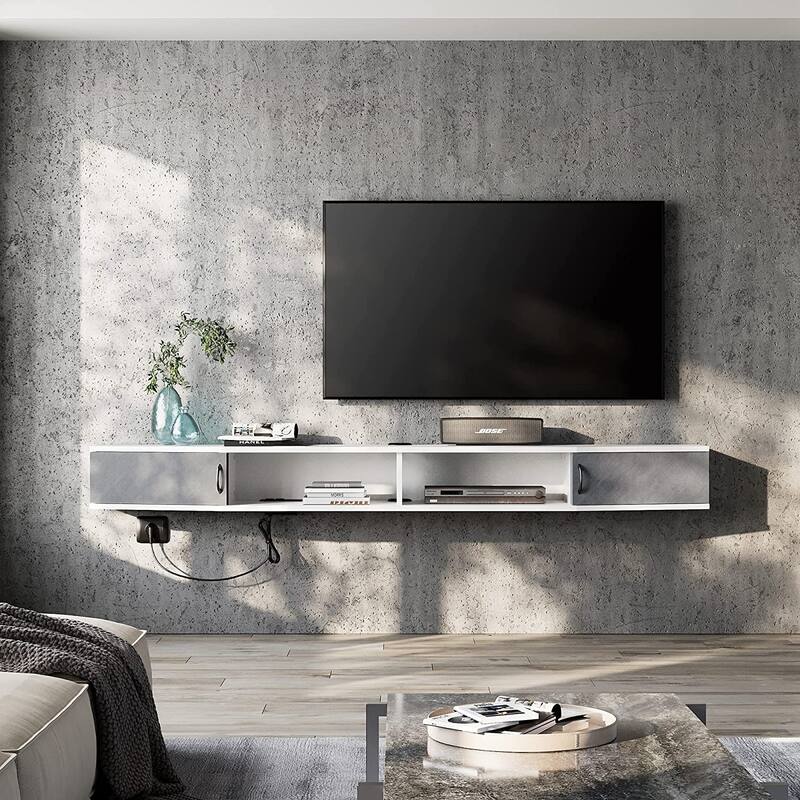 FITUEYES Wall Mounted TV Media Console Floating Desk Storage Hutch