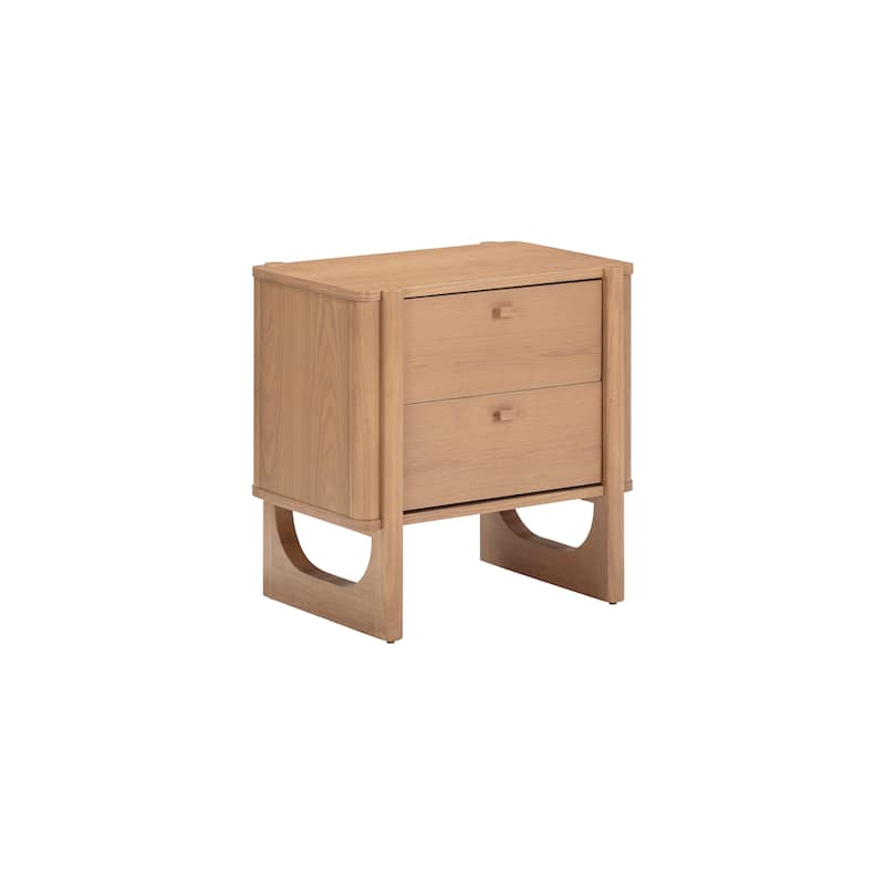 Solace Mid Century Modern 2-Drawer Nightstand with Solid Wood Frame and Rounded Details