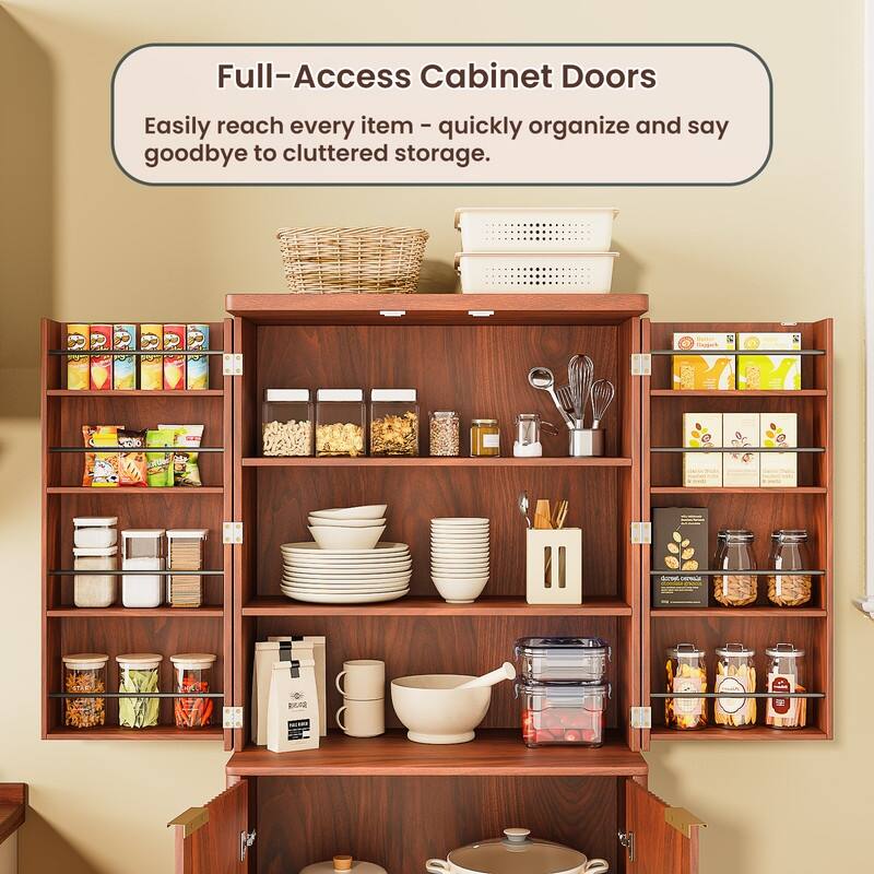 Modern 72"H Fluted Wood Kitchen Pantry Cabinet with 6 Shelves for Versatile Storage Solutions