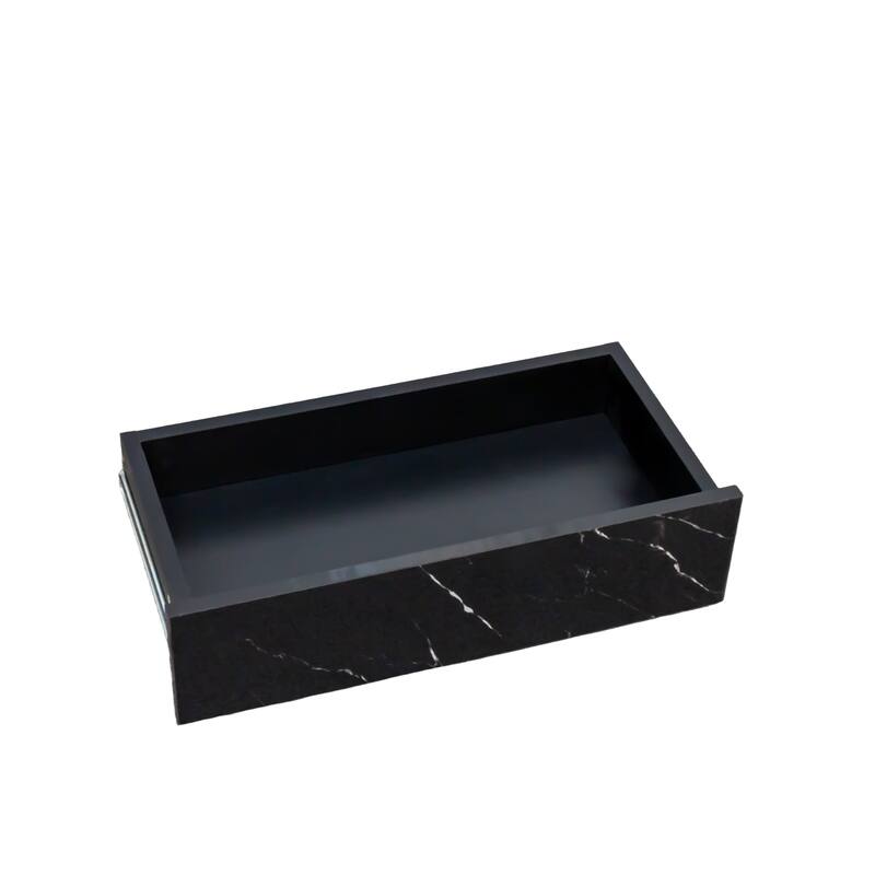 High-Glossy LED Coffee Table with 2 Drawers, Living Room Storage Tables with Marbling Print, Stylish Double-Layer Center Tables
