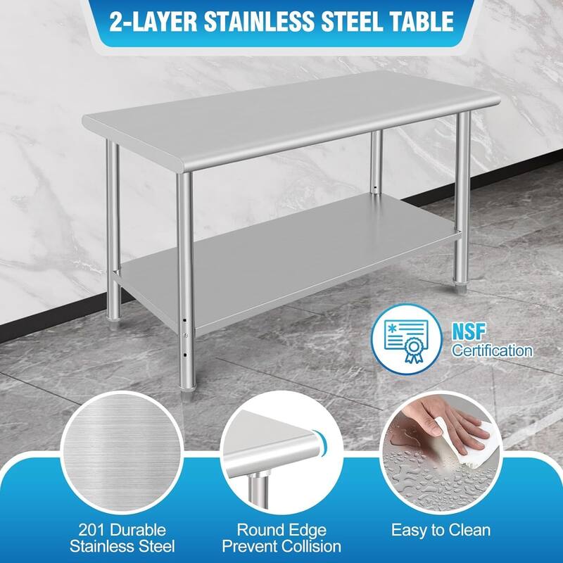Stainless Steel Prep Table 60 x 24 Inch with Under Shelf