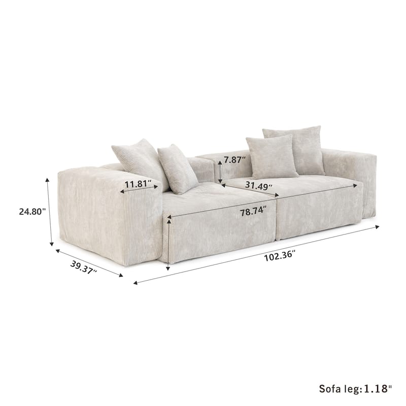 102" Oversized Corduroy Sectional Sofa Modern Wide Couch