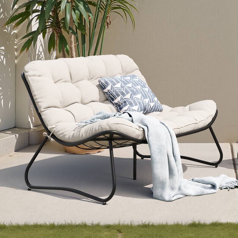 Double Papasan Loveseat Chair Oversized Outdoor Indoor with Padded Cushion