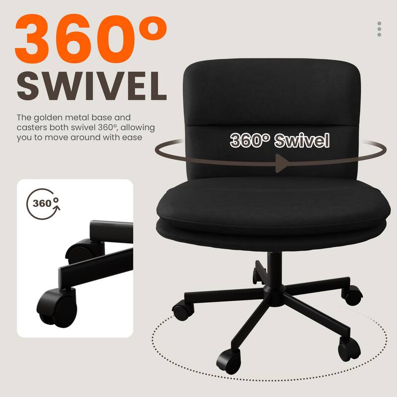 PU Leather Armless Office Chair, Adujustable Height, 360 Degree Swivel Task Chair with Ultra uiet Casters Design