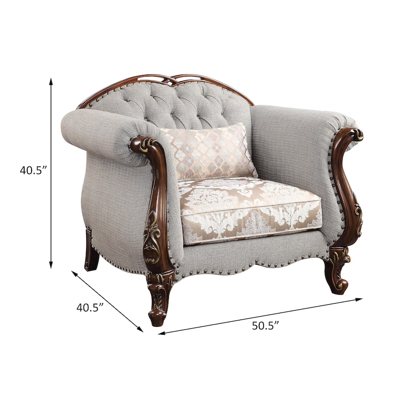Daphne Gray and Cherry Button-Tufted Accent Chair