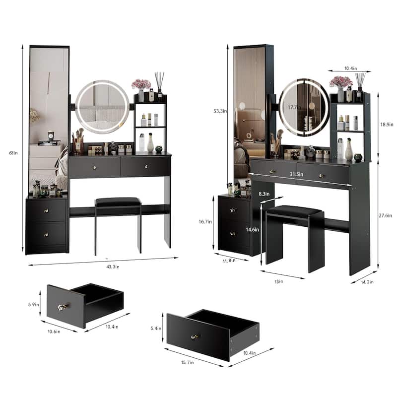 Makeup Vanity Table with Round LED Mirror