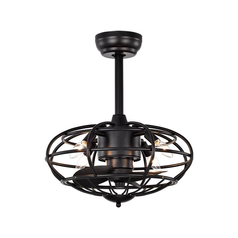 Cusp Barn Modern Enclosed Caged Ceiling Fan with Remote Control, Farmhouse Bladeless Rust Industrial Light Fixture for Bedroom