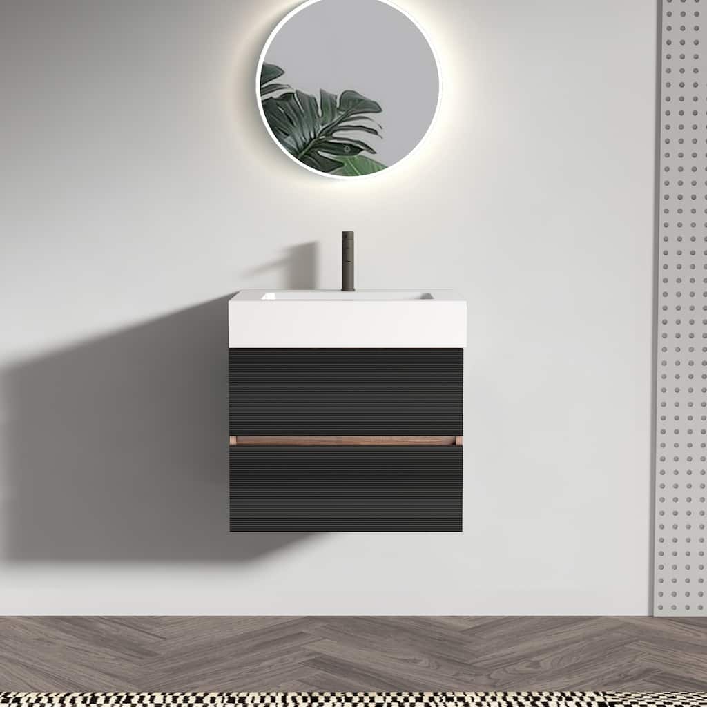 GDFStudio - Grace Floating Bathroom Vanity with Solid Surface Sink and Soft-Close Storage