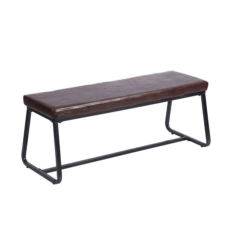 Porthos Home Remy Entryway Bench, PU Leather Upholstery, Iron Legs - Brown