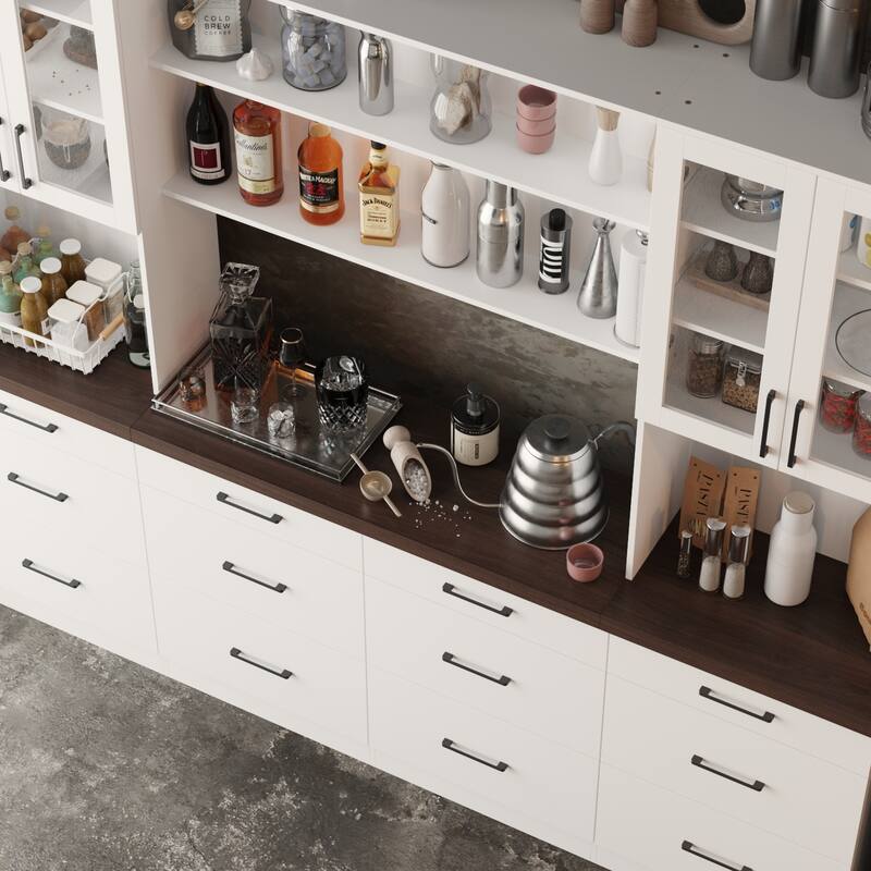 Panrty Storage Cabinet w/Glass Display Hutch Buffet Drawers Sideboard