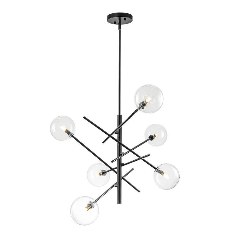 6-Light Dimmable Glass Globe Sputnik Staggered Linear Chandelier
