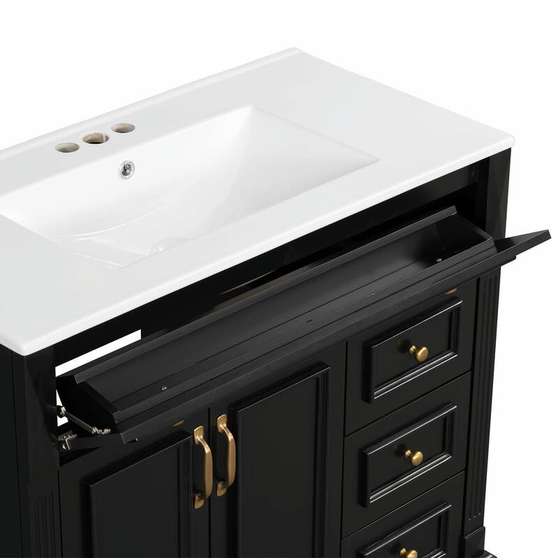 36" Bathroom Vanity with Sink, Cabinet, Flip-Out Drawer, 3 Drawers & 2 Soft-Close Doors