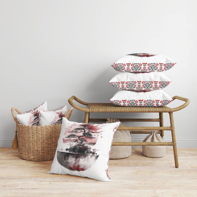 Blossom Bliss Bodhi Faux Suede Reversible Throw Pillow Pink and Red