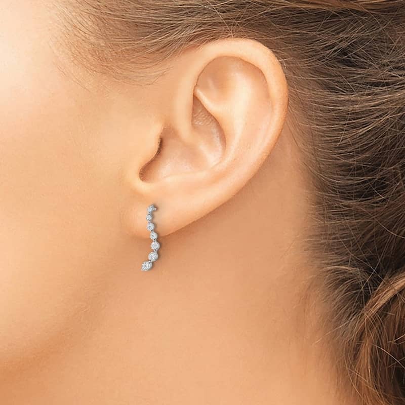 Curata 14k White Gold Graduating Diamond Post Earrings - 17.85x3.8mm Wide