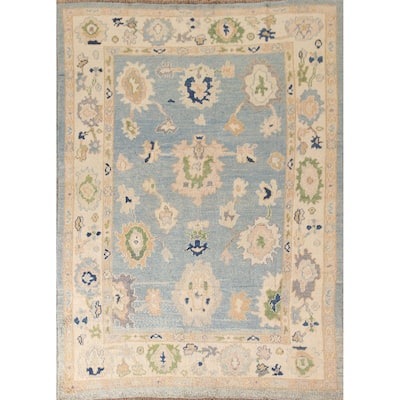Blue Oushak Turkish Area Rug Hand-knotted Wool Carpet - 6'5"x 9'1"