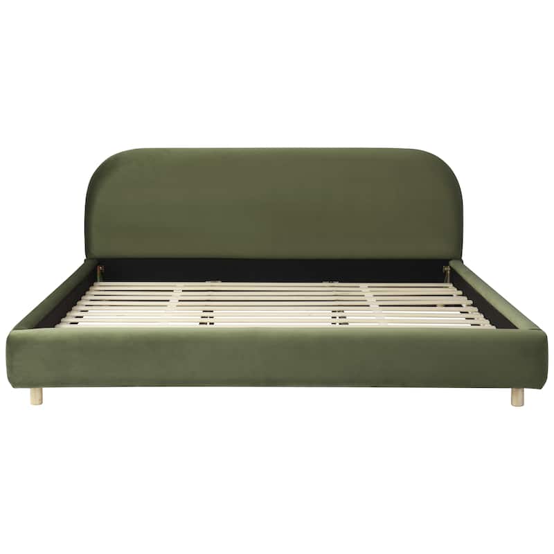 King/Queen Upholstered Platform Bed with Boucle or Velvet Fabric, Button Tufted Headboard